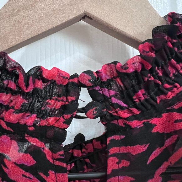 Allison Joy For Evereve XL Red Black Ruffle Blouse Long Sleeve Sheer Top - Picture 4 of 9